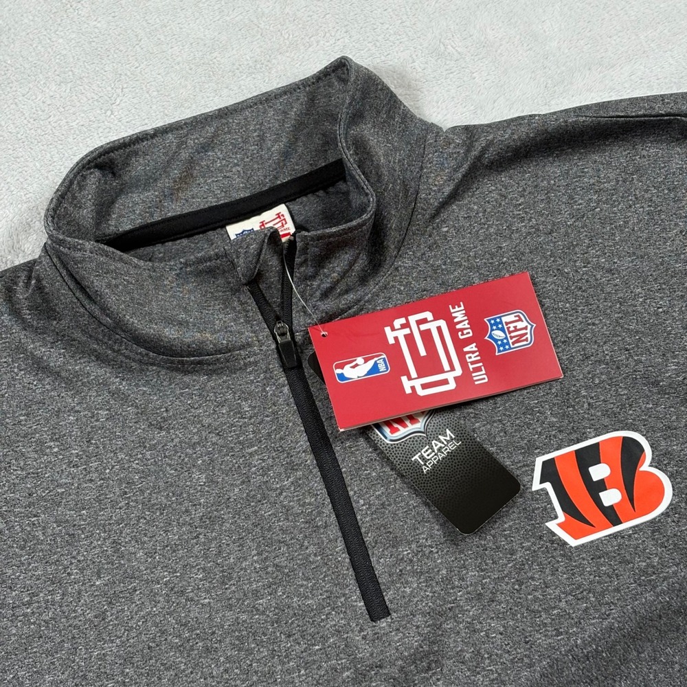 NFL Ultra Game Cincinnati Bengals Mens XL Gray Heather‎ Quarter Zip Pullover NEW